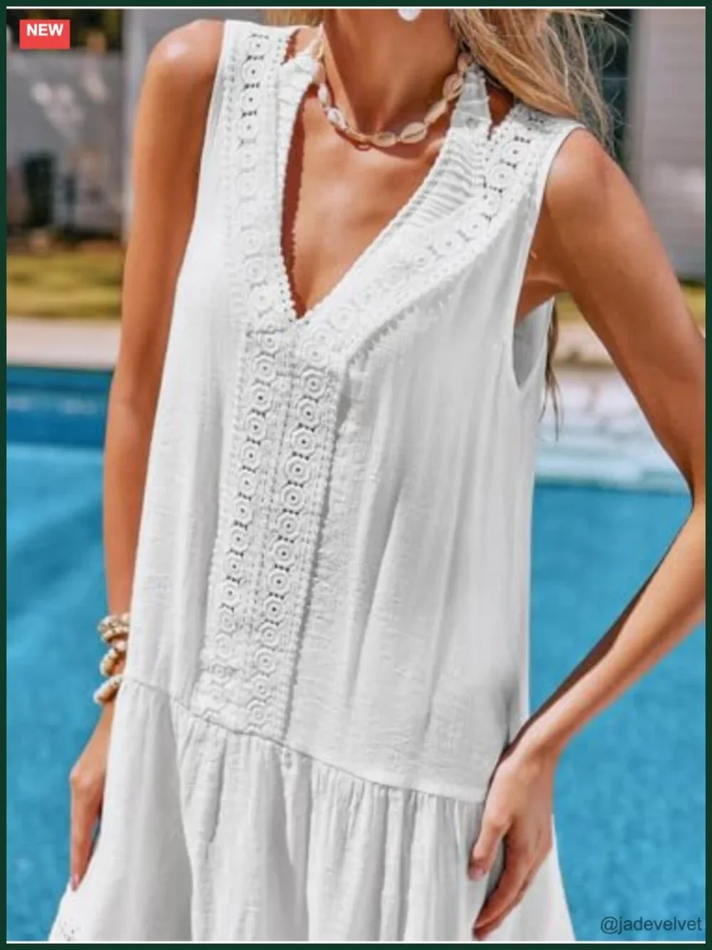 Lace Bathing Suit Cover Up Sleeveless V-Neck Ruffle Swimsuit Coverup